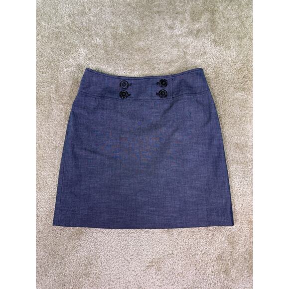 Ann Taylor Loft Blue Denim Miniskirt With Stretch & Accent Buttons Size 2 E382 - Picture 1 of 9